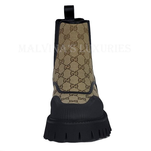 GUCCI BOOTS MENS GG CANVAS CHELSEA COMBAT w LUG SOLE sz 9 / 9.5 US main image 7